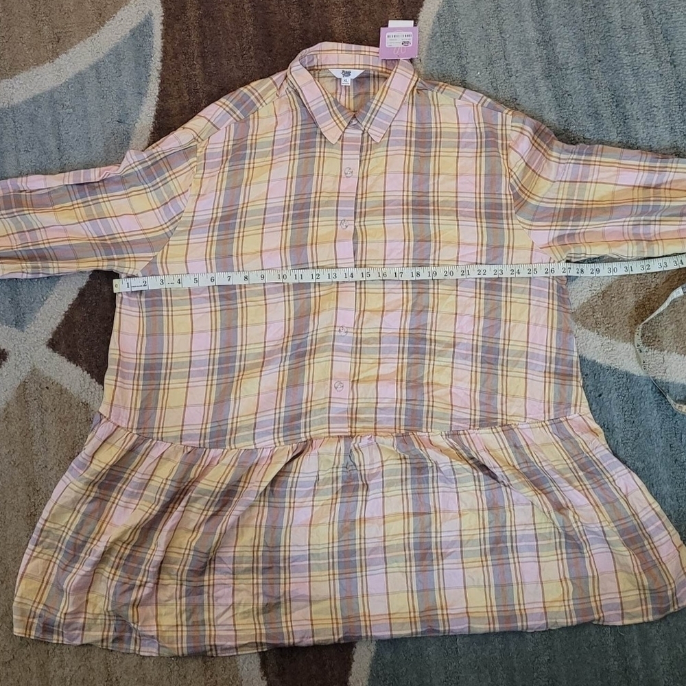 Ascot + Hart Long Sleeve Graphic Peplum Plaid Dress - Picture 16 of 16